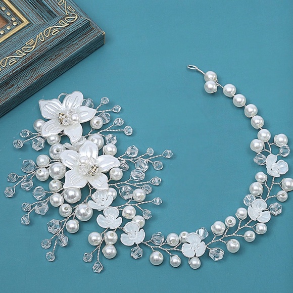 Pearl  Crystal Wedding Headband  Pearl Bridal Headband  Pearl Bridal Hair Gift - Picture 3 of 3